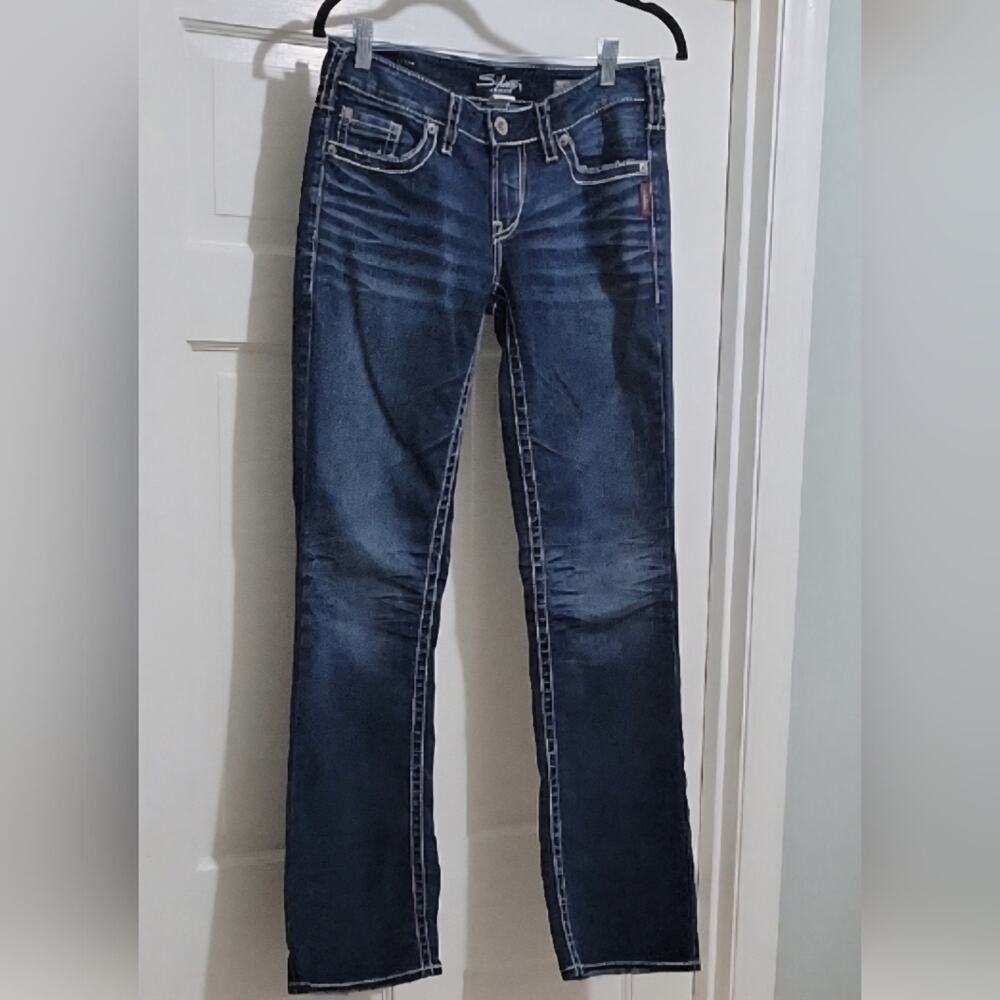 Silver Aiko Bootcut Jeans Womens  28x33 Distressed Hem, Western, Rodeo